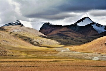 Spectacular view taken during the ascent from Karzok at Tso Moriri lake to the mountain pass Yalung...