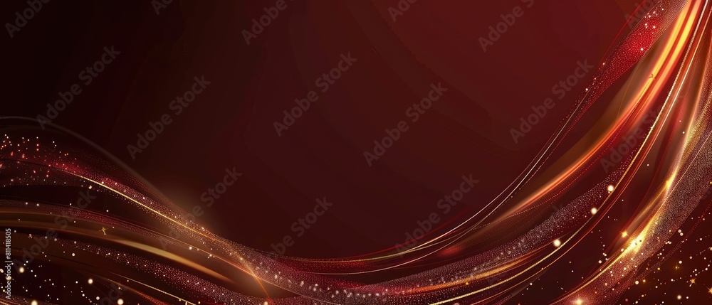 Poster abstract elegant dark red background with golden line and lighting effect