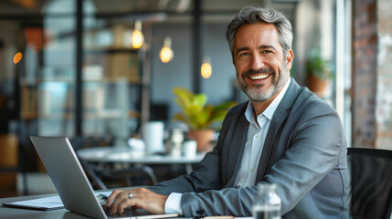 Fototapeta premium Man Sitting in Front of Laptop Computer