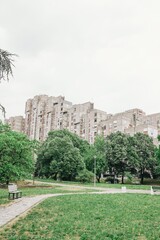 Fototapeta premium Brutalist concrete building in the park in Belgrade 