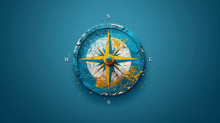Vintage compass rose on a blue background.