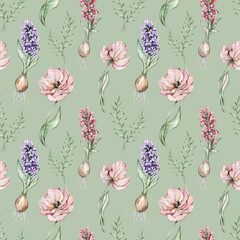 Seamless pattern with watercolor flowers