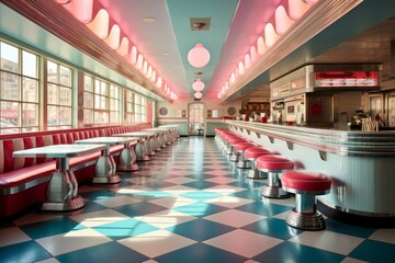 Step into the Past: A Retro Malt Shop Complete with a Jukebox and Neon Lights from the 1950s