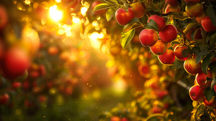 Red ripe organic apples on the tree after rain, a beautiful orchard  full of fruit. - Powered by Adobe