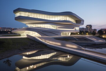 Naklejka premium An Architectural Marvel: The Layered Topographic Design of the Science Center