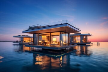 Breathtaking image of modern floating villas offering luxurious living in the heart of the tranquil ocean