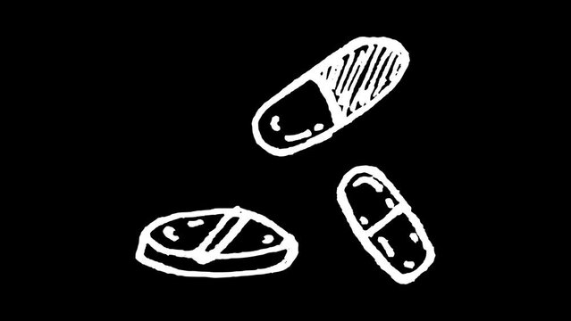 White wiggly hand drawn medical pill medication doodle animation    