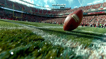 Close-Up of American Football on the Field in a Stadium