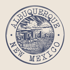 Obraz premium Albuquerque, New Mexico Stamp City Postmark. Silhouette Postal Passport. Round Vector Icon. Vintage Postage Design. 