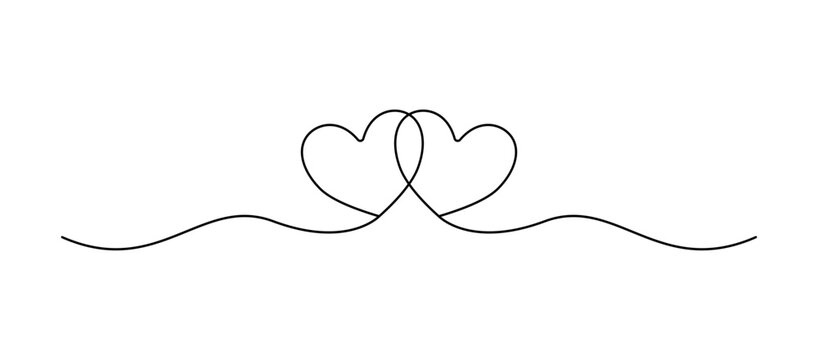 Naklejki Banner of two linear hearts together - Pair of two decorative hearts formed by thin line, isolated on transparent background - Design element on love concept