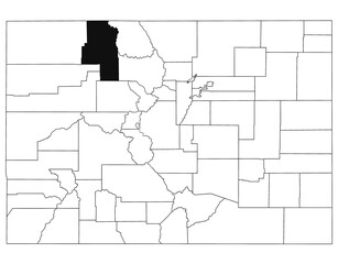 Map of routt County in Colorado state on white background. single County map highlighted by black colour on Colorado map. UNITED STATES, US