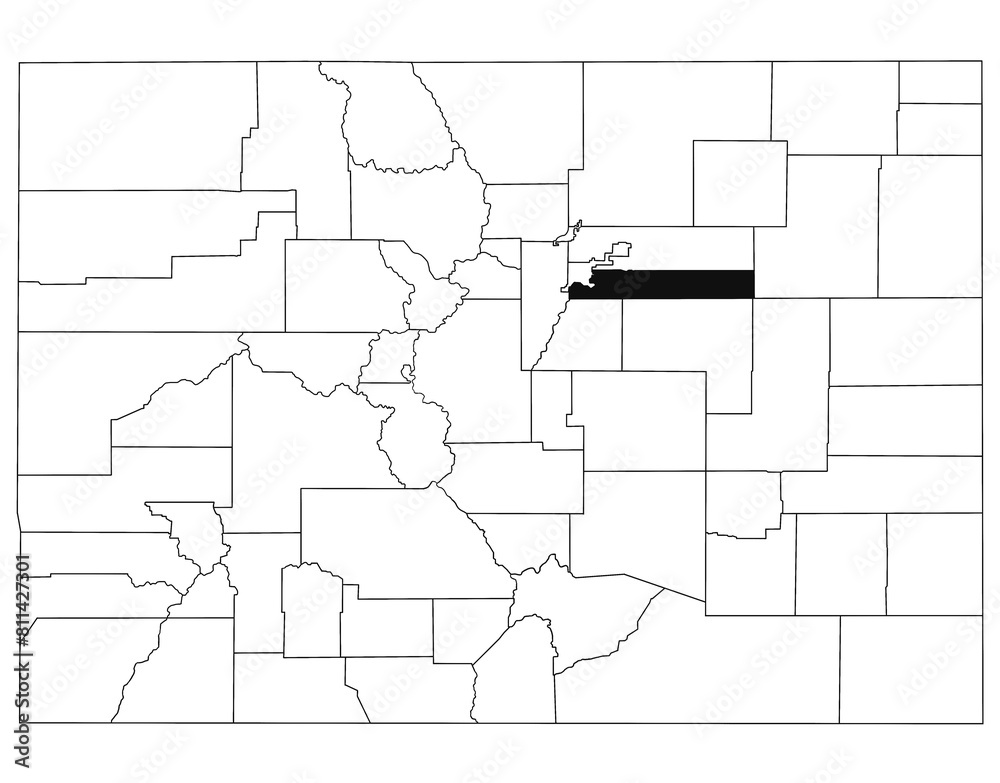 Wall mural Map of Arapahoe County in Colorado state on white background. single County map highlighted by black colour on Colorado map. UNITED STATES, US