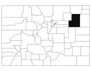 Map of Washington County in Colorado state on white background. single County map highlighted by black colour on Colorado map. UNITED STATES, US