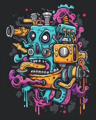 Fototapeta premium A skull holding a camera, capturing the essence of life and death in a vibrant portrait