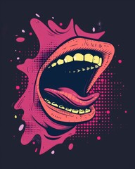 Obraz premium An open mouth revealing teeth and tongue on a black background