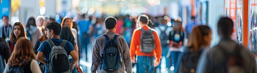 A STEM career fair bustling with students and educators exploring booths from various tech companies