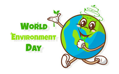 Vector illustration celebrating Earth Day in groovy style for World Environment Day. Vibrant and retro, spreading awareness with style. Ideal for eco-conscious designs