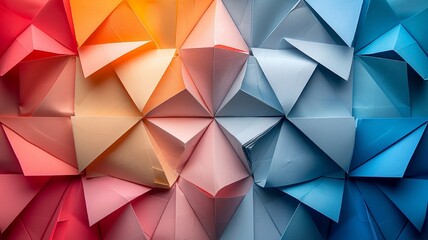 Obraz premium 鮮やかな重なり合うカラフルな折紙のスケール、グラデーション遷移、テキストスペース