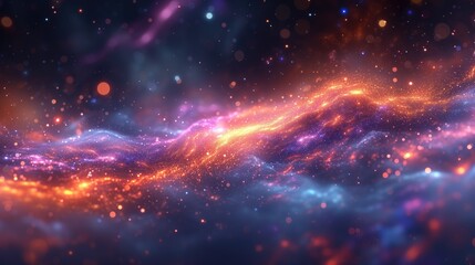 Obraz premium Spacedust Particles Space Stars Universe Digital Art Wallpaper, Radiant Contemporary Abstract Artwork Background, Vibrant Backdrop Concept, Web Graphic Design Banner