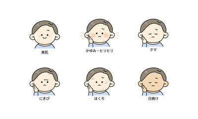 肌トラブル　男性　イラストセット