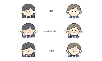肌トラブル　学生　イラストセット
