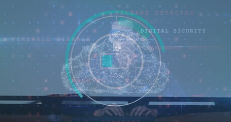 Image of data processing over caucasian man