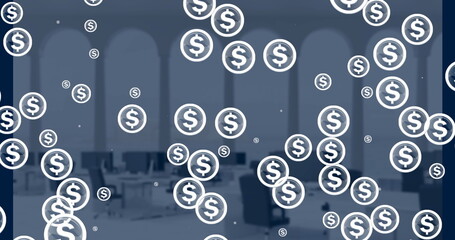 An image of a dollar symbol appearing over a group of coins, against a transparent background