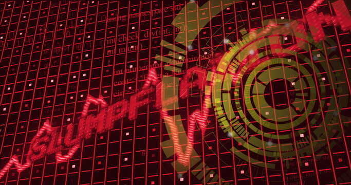 Image of red slumpflation text, graph and grid with scanner processing on black background - Powered by Adobe