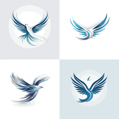 Fototapeta premium Elegant bird logo illustrations in blue gradient tones with flowing wings. Perfect for branding, freedom themes, minimalist design, nature symbols, and modern digital artwork.