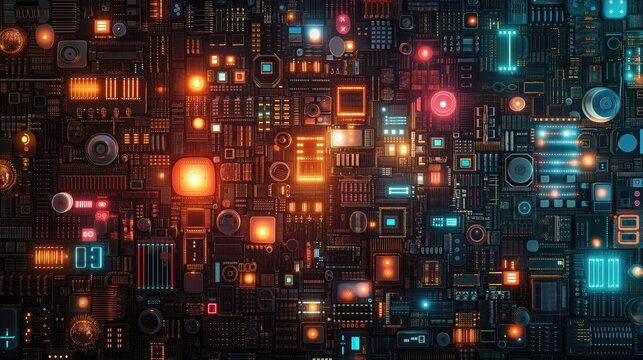 Glowing Computer Tech Digital Art Wallpaper, Radiant Contemporary Abstract Artwork Background, Vibrant Backdrop Concept, Web Graphic Design Banner