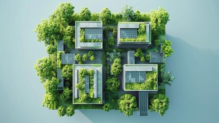 Sustainable architecture flat design top view green buildings theme animation vivid