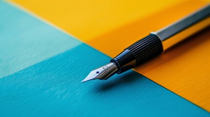 Close-up of minimalist writing tools positioned on a vivid background, highlighting the contrast in color and simplicity