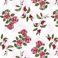 Painted watercolor rose and flower pattern