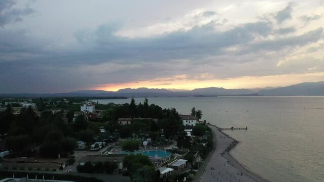 Aerial video over San Benedetto garda lake Italy