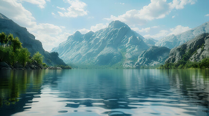 Beautiful lake with mountains in the background, relaxing place, ideal for yoga