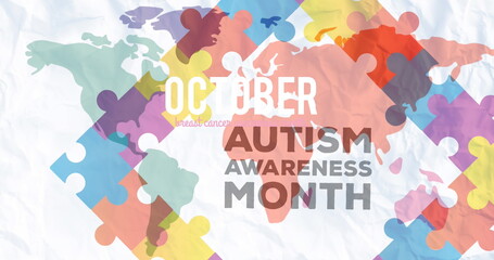 Image of autism awareness month text over puzzle