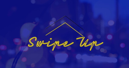 Image of swipe up neon text banner against night city traffic
