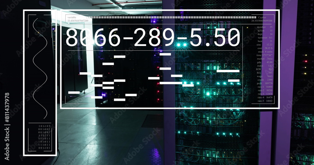 Poster data processing over glowing servers in dark computer server room