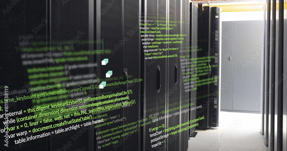 Poster image of data processing against computer server room