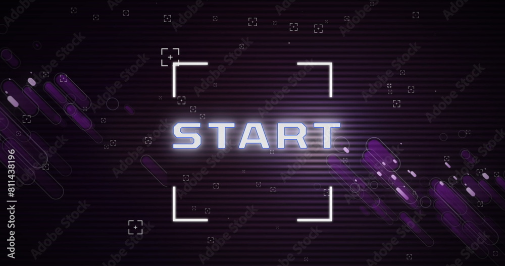 Poster image of start text in viewfinder over multicolored lines against viewfinders, abstract pattern