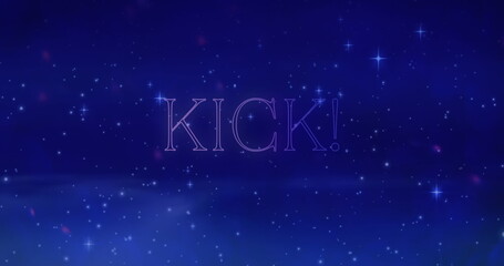 Obraz premium Image of kick text with exclamation over stars and dots against blue background