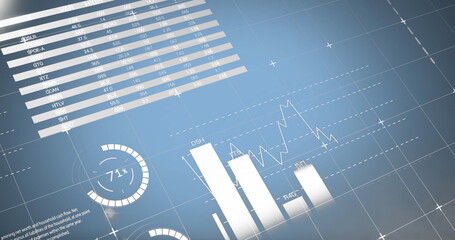 Image of financial data processing over blue background