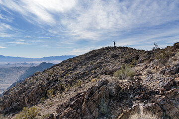 Distant Woman In Tree Pose On Top Of Old Dad Mountain