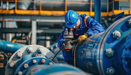 Engineer wearing safety uniform and helmet welding to repair pipe concept of innovative industrial and maintenance growth efficiency manufacturing 