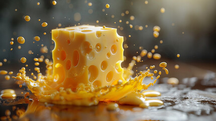 cheese is flying through the air with splashing