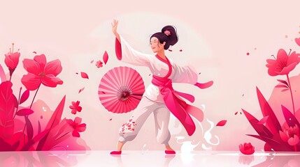 Joyful Woman Embracing Qigong Meditation