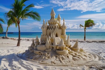 sandy castle on beach for summer season background