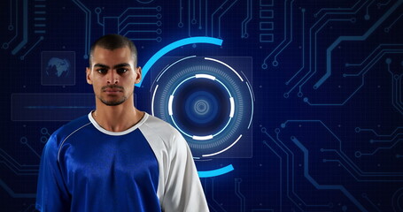 Image of scopes scanning and data processing with basketball player