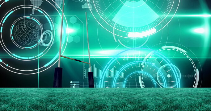 Image of scopes scanning and data processing over sports stadium