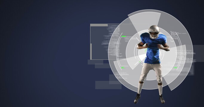 Image of scopes scanning and data processing with american football player